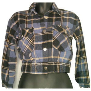 Jolie & Joy Girls Medium 10/12 Blue Plaid Button Down Shacket